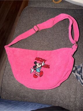 Disney Pink Mickey Mouse Corduroy Crossbody Bag
